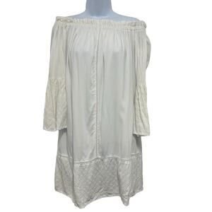 J Gee Off the Shoulder Mini Dress White Eyelet Boho Cottage Bell Sleeves Size M